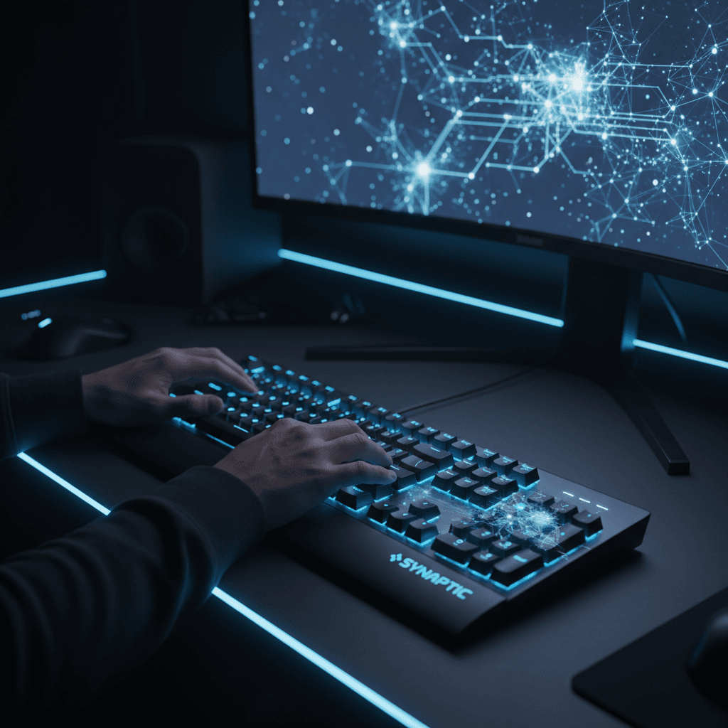 Developer coding with AI neural network visualization